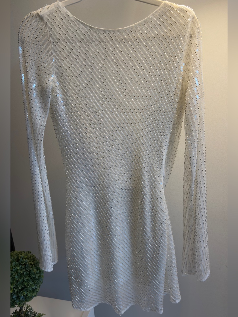 Meshki White Sequin Long-Sleeve Mini Dress